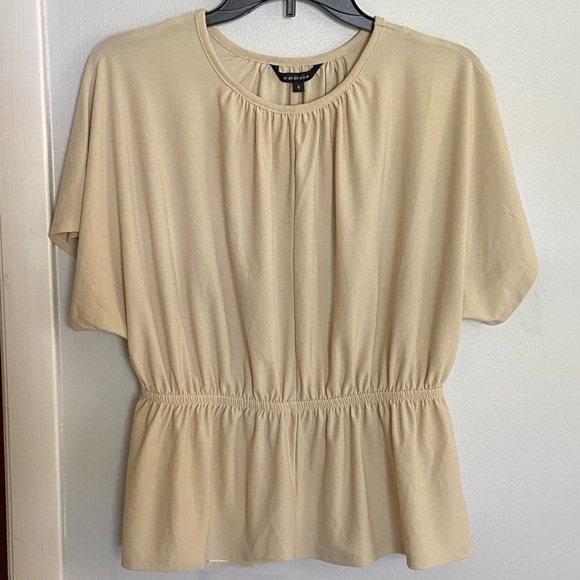 Wardrobe Tops - Wardrobe Crew Neck Peplum Flutter Sleeve Beige Top Size Small